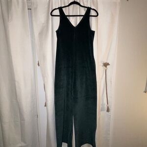 TUESDAY WIDE LEG VELVET ROMPER IN SPARKLE GREEN